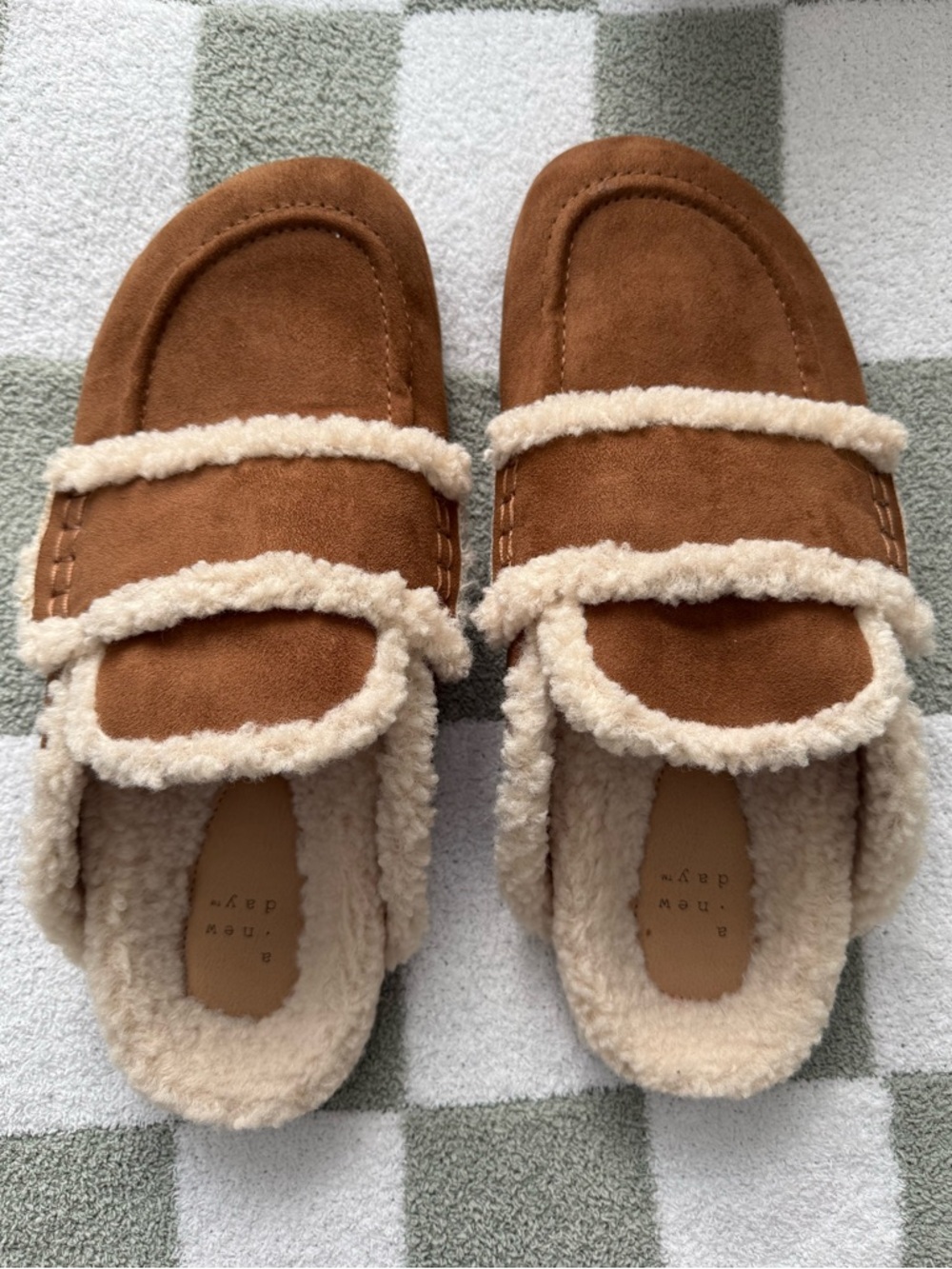 A New Day Brown Faux-Suede Shearling-Trim Slip-On Loafers